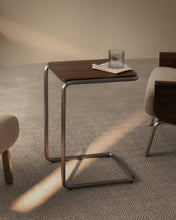 Load image into Gallery viewer, Tarsel side table in walnut veneer with brushed stainless steel structure 42 x 60cm - image 3