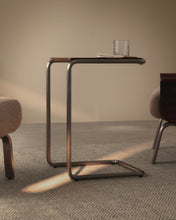 Load image into Gallery viewer, Tarsel side table in walnut veneer with brushed stainless steel structure 42 x 60cm - image 4