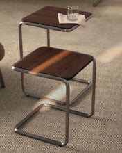 Load image into Gallery viewer, Tarsel side table in walnut veneer with brushed stainless steel structure 42 x 60cm - image 5