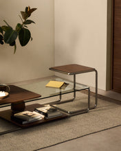 Load image into Gallery viewer, Tarsel side table in walnut veneer with brushed stainless steel structure 42 x 47cm - image 5