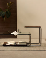 Load image into Gallery viewer, Tarsel side table in walnut veneer with brushed stainless steel structure 42 x 47cm - image 6