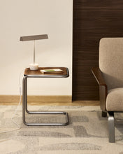Load image into Gallery viewer, Tarsel side table in walnut veneer with brushed stainless steel structure 42 x 47cm - image 3