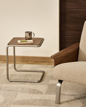 Load image into Gallery viewer, Tarsel side table in walnut veneer with brushed stainless steel structure 42 x 47cm - image 4