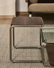 Load image into Gallery viewer, Tarsel side table in walnut veneer with brushed stainless steel structure 42 x 60cm - image 10