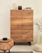 Load image into Gallery viewer, Uxue 4-door tall sideboard in solid acacia wood with bleached finish and black steel 100 x 155cm - image 5