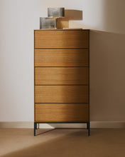 Load image into Gallery viewer, Vedrana 5 drawer chest of drawers in oak veneer with black steel legs, 60 x 114 cm - image 7