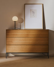 Load image into Gallery viewer, Vedrana 3 drawer chest of drawers in oak veneer with black steel legs, 110 x 75 cm - image 7