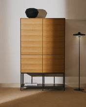 Load image into Gallery viewer, Vedrana 4 door tall sideboard in oak veneer with steel legs, 97.5 x 160 cm - image 9