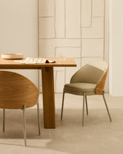 Load image into Gallery viewer, Eamy beige faux leather chair, ash veneer with natural finish and beige metal - image 9