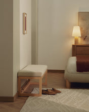 Load image into Gallery viewer, Loya bench in beige chenille and beech wood 128cm - image 3