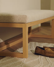 Load image into Gallery viewer, Loya bench in beige chenille and beech wood 128cm - image 4