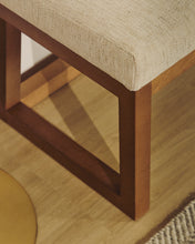 Load image into Gallery viewer, Loya bench in beige chenille and beech wood with walnut-coloured finish 128cm - image 4