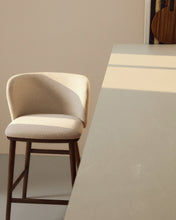 Load image into Gallery viewer, Ciselia beige chenille stool with solid ash wood legs with walnut-coloured finish FSC Mix Credit 65cm - image 5