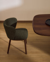 Load image into Gallery viewer, Ciselia dark green thick chenille chair with solid ash wood legs with walnut-coloured finish FSC Mix Credit - image 5