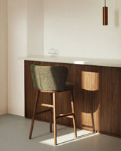Load image into Gallery viewer, Ciselia dark green thick chenille stool with solid ash wood legs with walnut-coloured finish FSC Mix Credit 65cm - image 5