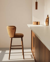 Load image into Gallery viewer, Ciselia terracotta thick chenille stool with solid ash wood legs with walnut-coloured finish FSC Mix Credit 75cm - image 5