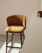 Load image into Gallery viewer, Ciselia terracotta thick chenille stool with solid ash wood legs with walnut-coloured finish FSC Mix Credit 75cm - image 6