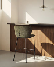 Load image into Gallery viewer, Ciselia dark green thick chenille stool with black finish steel legs FSC Mix Credit 75cm - image 5