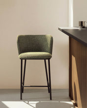 Load image into Gallery viewer, Ciselia dark green thick chenille stool with black finish steel legs FSC Mix Credit 65cm - image 5
