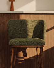 Load image into Gallery viewer, Ciselia dark green thick chenille stool with solid ash wood legs with walnut-coloured finish FSC Mix Credit 75cm - image 6