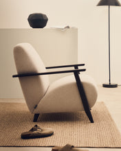 Load image into Gallery viewer, Meghan armchair in pearl chenille and with solid beech wood in a wenge finish FSC Mix Credit - image 9