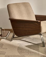 Load image into Gallery viewer, Amsen light brown armchair in walnut plywood with legs in brushed stainless steel - image 8