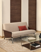 Load image into Gallery viewer, Amsen light brown 2-seater sofa in walnut plywood with brushed stainless steel legs 165cm - image 5