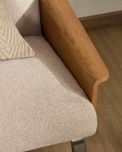 Load image into Gallery viewer, Amsen beige chenille 3-seater sofa in oak plywood with brushed stainless steel legs 205cm - image 6