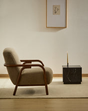 Load image into Gallery viewer, Sylo armchair in taupe chenille and solid ash wood with walnut-coloured finish FSC 100% - image 9