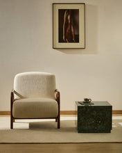 Load image into Gallery viewer, Sylo armchair in beige chenille and solid ash wood with walnut-coloured finish FSC 100% - image 12