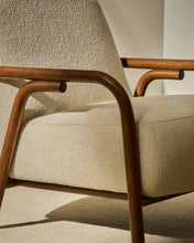 Load image into Gallery viewer, Sylo armchair in beige chenille and solid ash wood with walnut-coloured finish FSC 100% - image 13