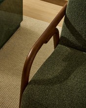 Load image into Gallery viewer, Sylo armchair in dark green chenille and solid ash wood with walnut-coloured finish FSC 100% - image 10