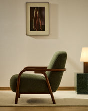 Load image into Gallery viewer, Sylo armchair in dark green chenille and solid ash wood with walnut-coloured finish FSC 100% - image 9