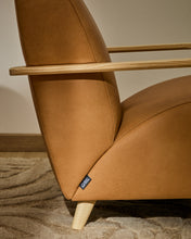 Load image into Gallery viewer, Meghan armchair in brown leather and solid ash wood with natural-coloured finish FSC Mix Credit - image 6