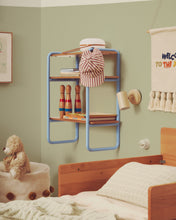 Load image into Gallery viewer, Tinn ash veneer shelf with a blue metal structure, 70 x 60 cm - image 5