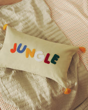 Load image into Gallery viewer, Tandani green cotton cushion cover with multicoloured embroidered lettering 30 x 50cm - image 2