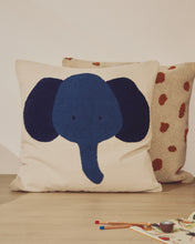 Load image into Gallery viewer, Tandani beige cotton floor cushion cover with blue elephant 70 x 70 cm - image 4