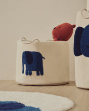 Load image into Gallery viewer, Tandani beige cotton basket with blue elephant 30cm - image 3
