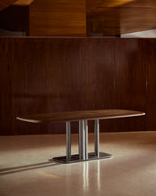 Load image into Gallery viewer, Melvar table made from walnut veneer and legs with brushed stainless steel base 180 x 100cm - image 3