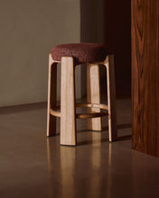 Load image into Gallery viewer, Granite stool in terracotta chenille and solid ash wood with a natural tone finish FSC 100% 65cm - image 5