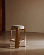 Load image into Gallery viewer, Granite stool in beige chenille and solid ash wood with natural tone finish FSC 100% 65cm - image 5