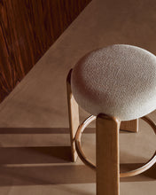 Load image into Gallery viewer, Granite stool in beige chenille and solid ash wood with natural tone finish FSC 100% 65cm - image 6