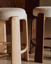 Load image into Gallery viewer, Granite stool in beige chenille and solid ash wood with natural tone finish FSC 100% 65cm - image 8