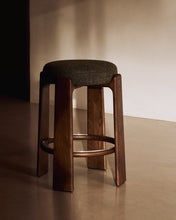 Load image into Gallery viewer, Granite stool in green chenille and solid ash wood with walnut-coloured finish FSC 100% 65cm - image 5