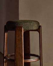 Load image into Gallery viewer, Granite stool in green chenille and solid ash wood with walnut-coloured finish FSC 100% 65cm - image 6