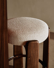 Load image into Gallery viewer, Granite stool in beige chenille and solid ash wood with walnut-coloured finish FSC 100% 65cm - image 6