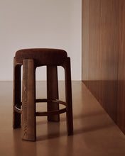 Load image into Gallery viewer, Granite stool in brown chenille and solid ash wood with walnut-coloured finish FSC 100% 65cm - image 5