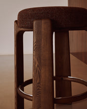 Load image into Gallery viewer, Granite stool in brown chenille and solid ash wood with walnut-coloured finish FSC 100% 65cm - image 6