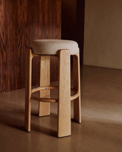 Load image into Gallery viewer, Granite stool made of beige chenille and solid ash wood with natural tone finish FSC 100% 75cm - image 5