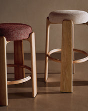 Load image into Gallery viewer, Granite stool made of beige chenille and solid ash wood with natural tone finish FSC 100% 75cm - image 8